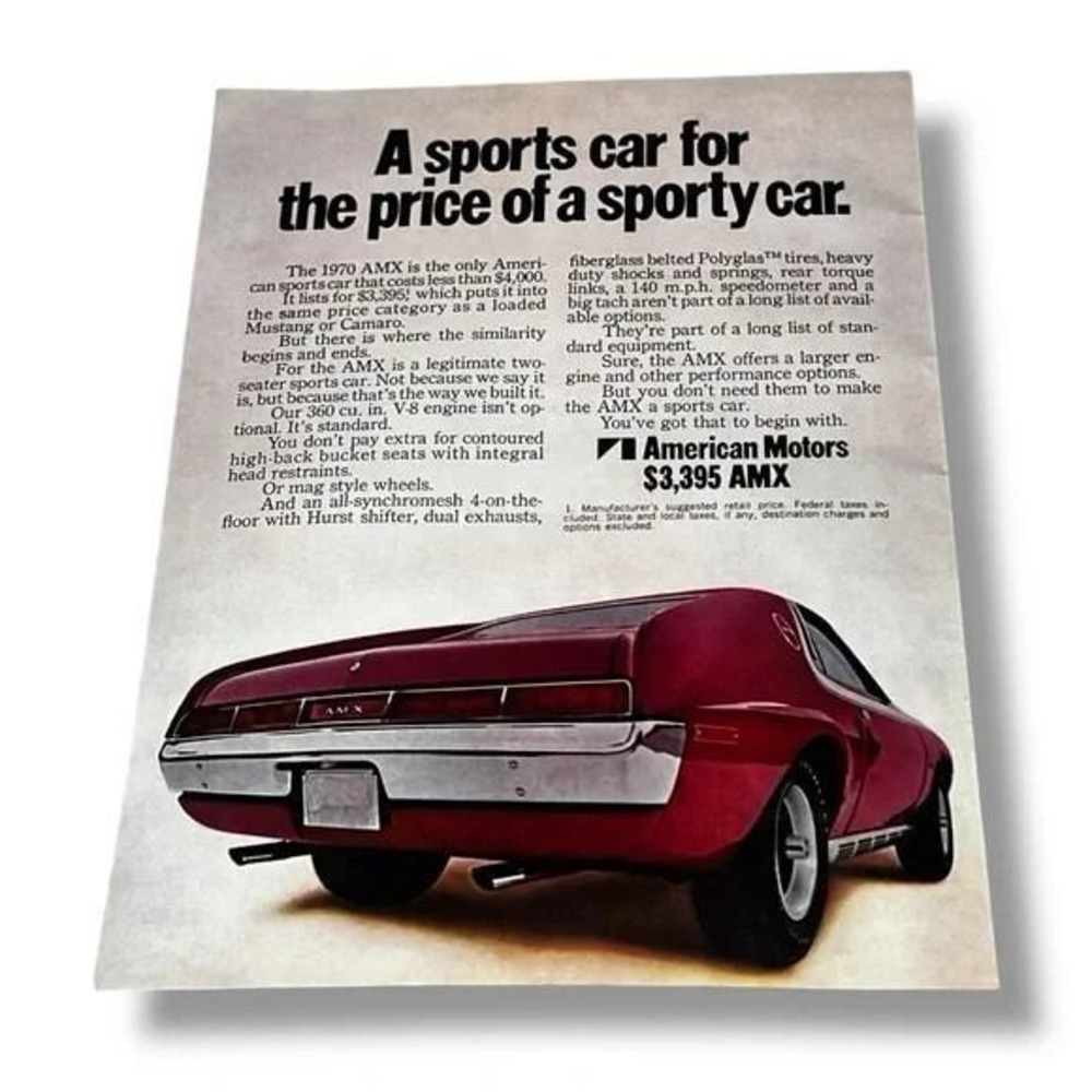 1970 American Motors AMC AMX A Sports Car Original Vintage Ad